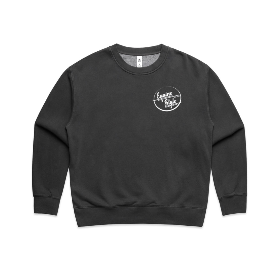 Black sweatshirt with a logo on a white background